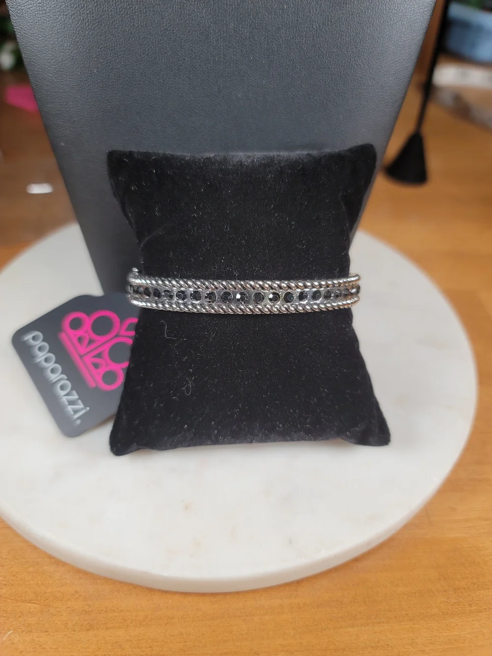 Paparazzi Silver and Black Hinge Bangle - Picture 1 of 1
